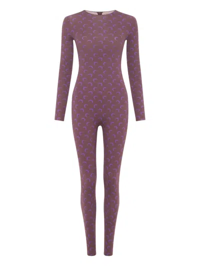 Marine Serre Moon-print Jersey Jumpsuit In Purple