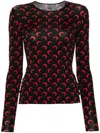 Marine Serre Red Second Skin Moon Long Sleeve T-shirt In Black