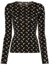 Marine Serre Black Leggings With Branded Waistband And All-over Moonogram Print In Recycled Stretch Fabric Woman In Schwarz