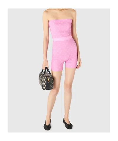 Marine Serre Moon Print Knitted Mini Shorts In Pink