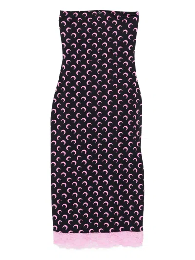 Marine Serre Moon-print Lace-trim Midi Dress In Multi