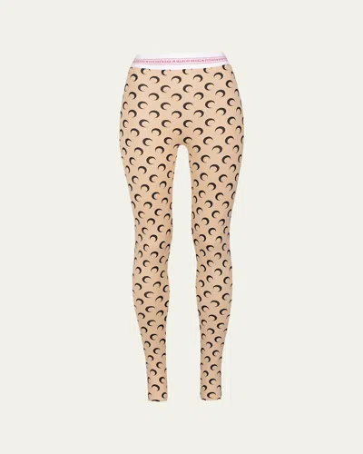 Marine Serre Moon-print Leggings In 09 All Over Moon Tan