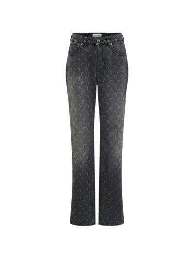 Marine Serre Moon-print Logo Jeans In Gray
