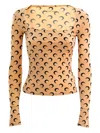 Marine Serre Moon Printed Jersey Ls Squareneck Top Woman Tan In Neutral