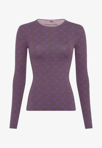 Marine Serre Moon-printed Long-sleeved T-shirt In Purple