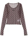 Marine Serre Moon-print Mesh Crop Top In Brown
