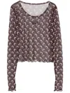 Marine Serre Moon-print Mesh Crop Top In Brown
