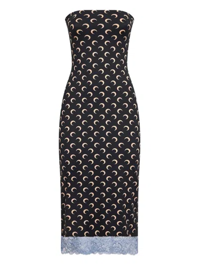 Marine Serre Moon-print Midi Dress In Black