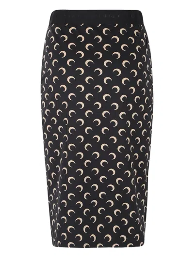 Marine Serre Moon-print Midi Skirt In Black