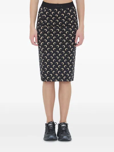 Marine Serre Moon-print Midi Skirt In Black