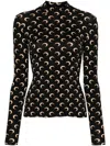 Marine Serre Black Leggings With Branded Waistband And All-over Moonogram Print In Recycled Stretch Fabric Woman In Black
