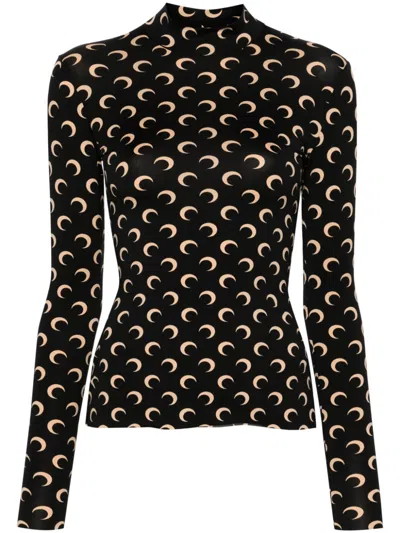 Marine Serre Moon Print Square-neck Top In Black
