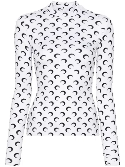 Marine Serre Moon-print Mock-neck T-shirt In White