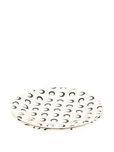 Marine Serre Moon-print Plate (set Of Two) In Neutral