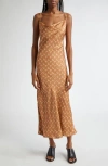 Marine Serre Fitted Satin Mini Dress With Moon Print In Dark Camel