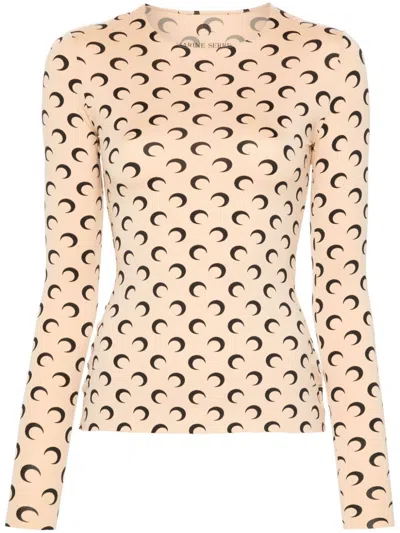 Marine Serre Moon Round Neck Second Skin Top In Brown