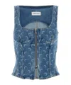 Marine Serre Moon Denim Bustier Top In Blue
