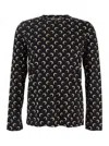 Marine Serre Black Crewneck Top With All-over Moon Print In Tech Fabric Stretch Woman In Black