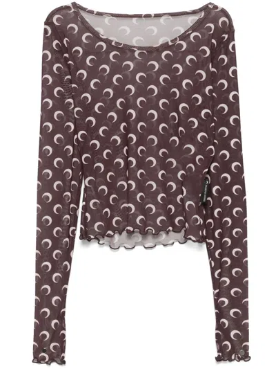 Marine Serre Moon-print T-shirt In Brown