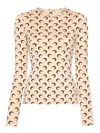 Marine Serre Beige Crewneck T-shirt With All-over Crescent Moon Print In Tech Fabric Stretch Woman In Beis