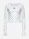Marine Serre Mesh Monogrammed Crewneck Cropped Top