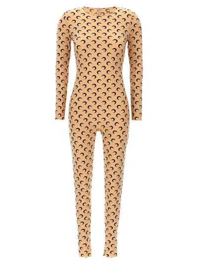 Marine Serre 'moon Printed' Catsuit In Nude