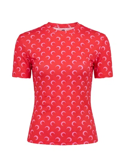 Marine Serre Moon-printed Crew-neck T-shirt In Red
