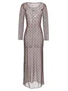 Marine Serre Brown Moon-print Mesh Maxi Dress In Brown
