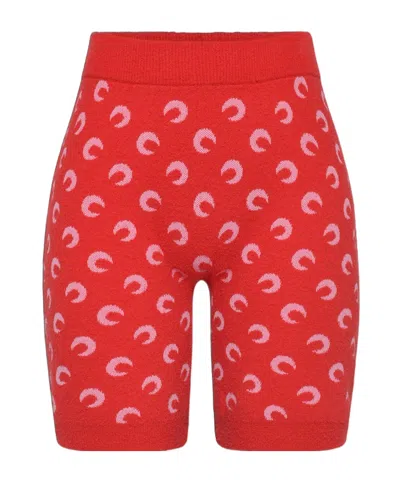 Marine Serre Moon Printed Jacquard Bouclette Mini Shorts Organic Cotton In Red