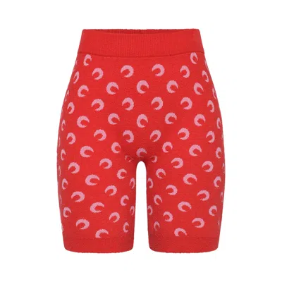 Pre-owned Marine Serre Moon Printed Jacquard Bouclette Mini Shorts 'red/pink' | Women's Size L