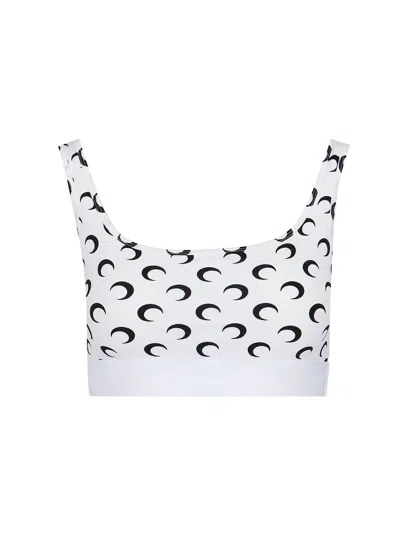 Marine Serre White And Black Sports Bra With Crescent Moon In Stretch Fabric