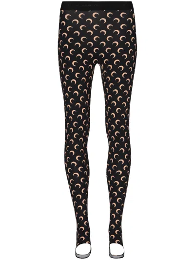 Marine Serre Moon Printed Jersey Elastic Waist Leggings In Black