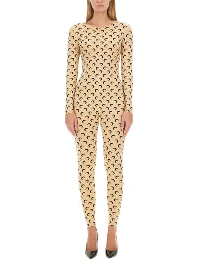 Marine Serre Moon Printed Jersey Jumpsuit In Neutral