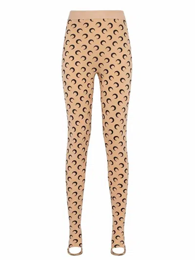 Marine Serre Moon Printed Jersey Leggins Woman Beige And Black In Neutral
