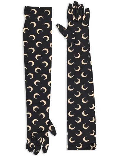 Marine Serre Moon Printed Jersey Long Gloves In Inverse Tan