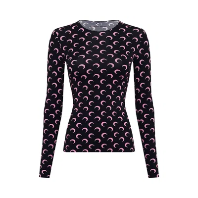 Pre-owned Marine Serre Moon Printed Jersey Long-sleeve Crewneck Top 'pink' | Women's Size M