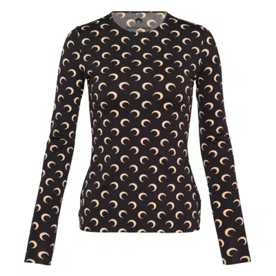 Marine Serre Moon Printed Jersey Long Sleeve Top In Black