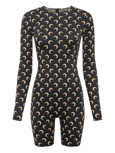 MARINE SERRE MARINE SERRE "MOON" PRINTED JERSEY LONG SLEEVES SHORT CATSUIT CLOTHING