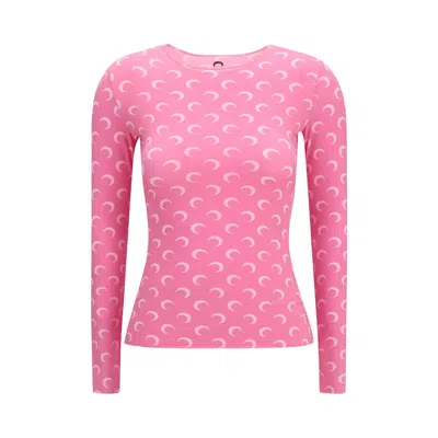 Pre-owned Marine Serre Moon Printed Jersey Long-sleeve Crewneck Top 'pink' | Women's Size M