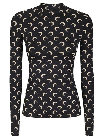 MARINE SERRE MOON PRINTED JERSEY LS HIGHNECK TOP