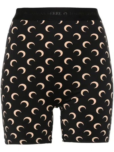 Marine Serre "moon" Printed Jersey Mini Shorts In Multi