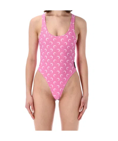 Marine Serre Moon Printed Jersey One Piece Swimsuit In Pink