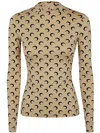 Marine Serre Women's Ta10 Moon-print Mock-neck Recycled-polyamide-blend Top In Tan
