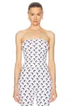 Marine Serre White Moon Printed Jersey Second Skin Tube Top In Optical White
