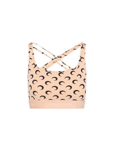 Marine Serre Moon Printed Jersey Sport Bra In Tan