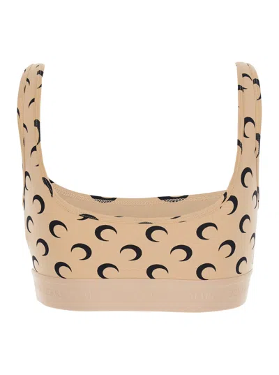 Marine Serre Moon Printed Jersey Sports Bra Beige In Sand