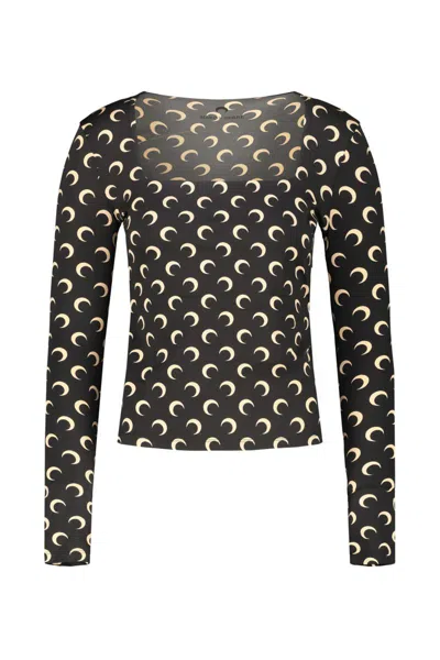 Marine Serre Moon Printed Jersey Square Neck Top Clothing In Black
