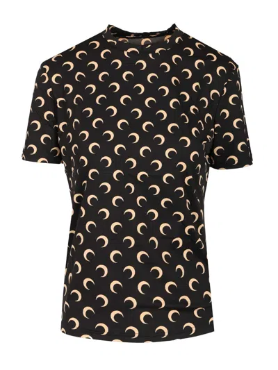 Marine Serre Moon Printed Jersey Ss Crewneck Top Tops Black