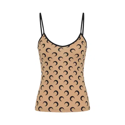 Pre-owned Marine Serre Moon Printed Jersey Straps Top 'tan' | Women's Size S In Brown