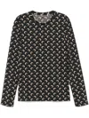Marine Serre Black Crewneck Top With All-over Moon Print In Tech Fabric Stretch Woman In Black